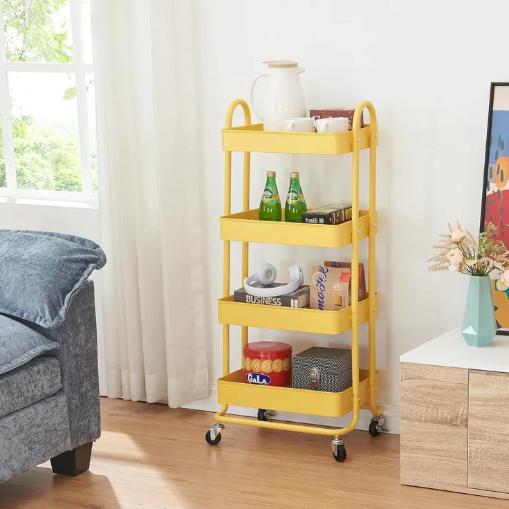 en.casa Küchenrollwagen Pyhäntä mit 4 Ebenen Gelb, 103,5 x 46 x 35 cm – Bild 1