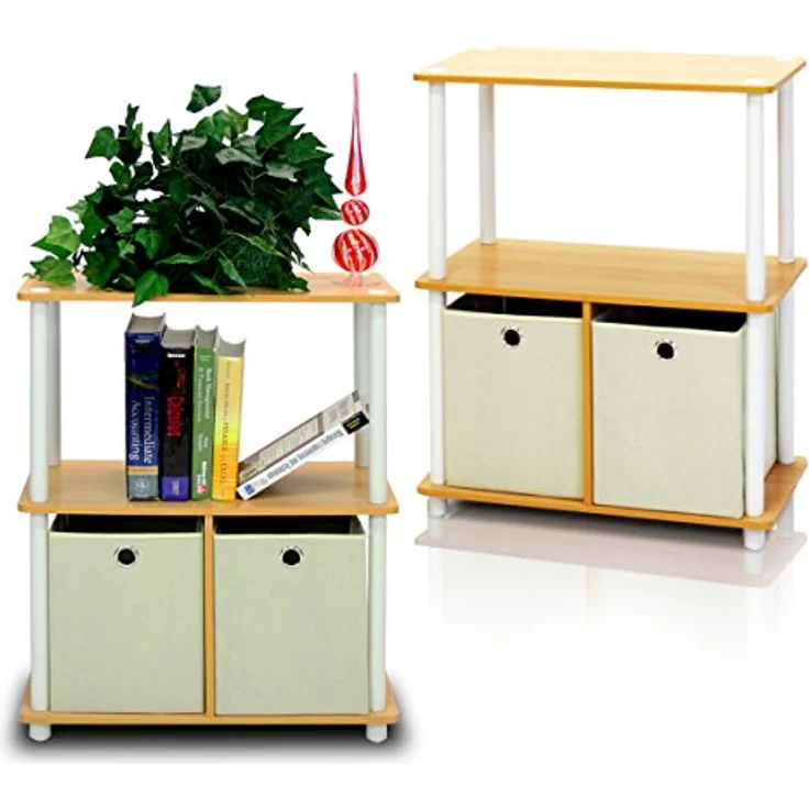 Furinno Go Green 3-Stufe 2-Bins Mehrzweck-Lagerregal, 2er-Set, Buche/Weiß – Bild 2