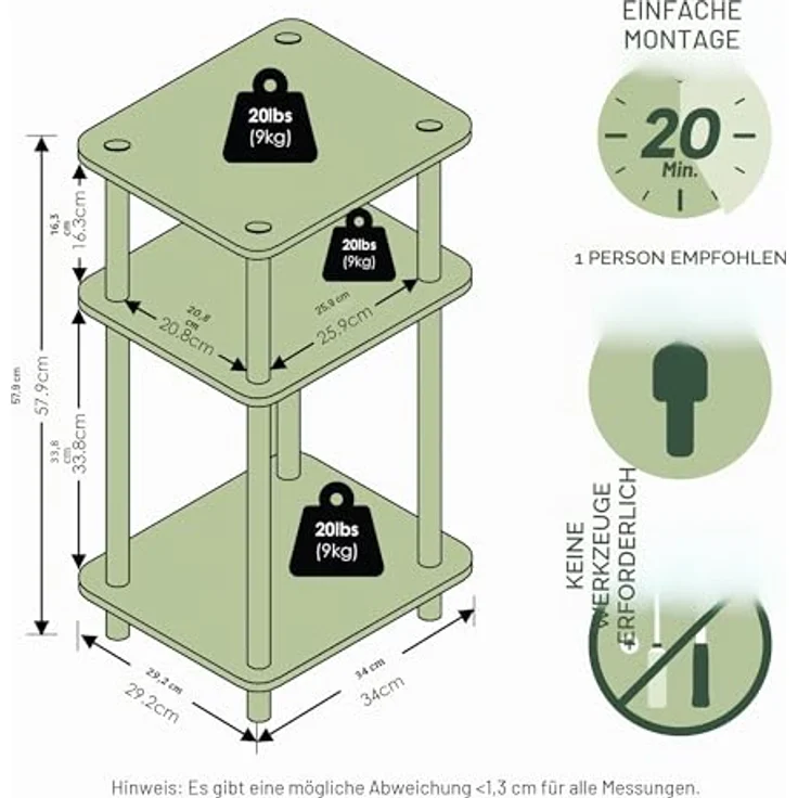 Furinno Just Beistelltisch – Schwarzer Nachttisch & Nachtkonsole, kleiner Beistelltisch für Wohnzimmer & Wohnaccessoires, einfache werkzeuglose Montage, 3-stöckiges Design – Bild 3