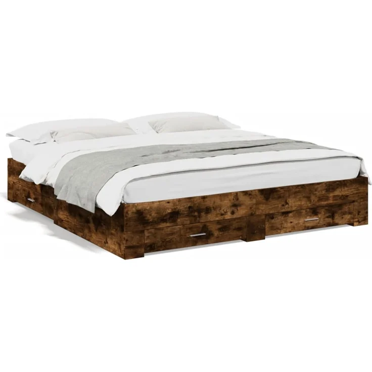 vidaXL Bettgestell mit Schubladen Räuchereiche 180x200cm Holzwerkstoff 3280367 – Bild 2
