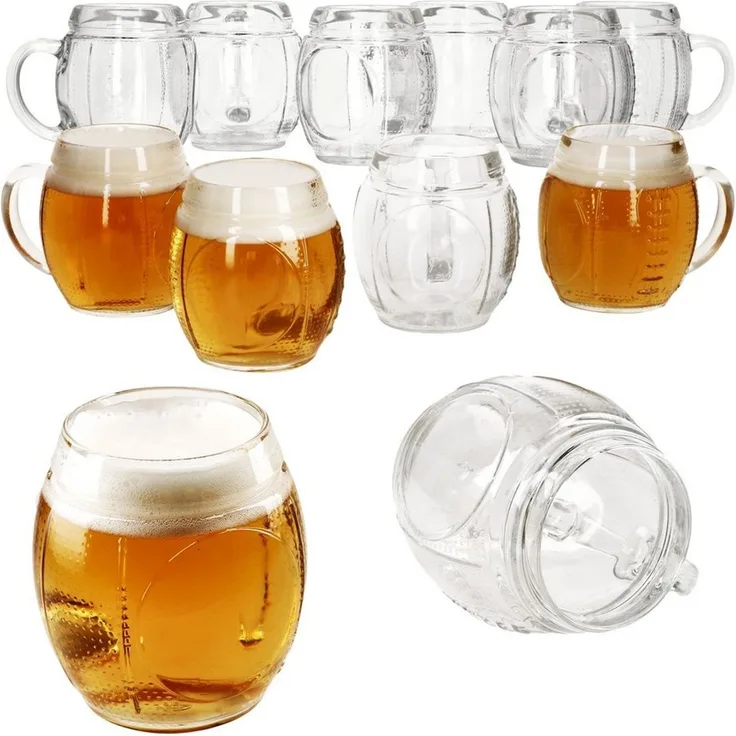 MamboCat Bierglas 12x Football Biergläser 0,5L geeicht Pille-Relief 12 Pers. Bierkrüge, Glas