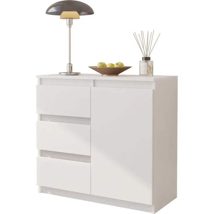 Furnica MIKEL Kommode 3 Schubladen Weiß Matt/Weiß Matt H75 B80 T35cm