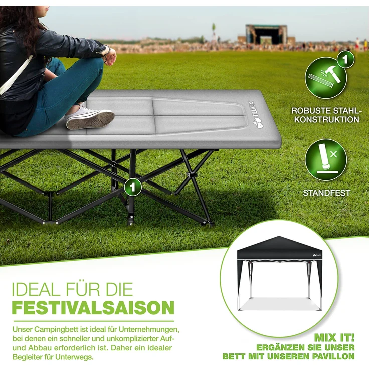 tillvex® Campingliege, klappbar, grau, 190 x 68 x 40 cm – Bild 10