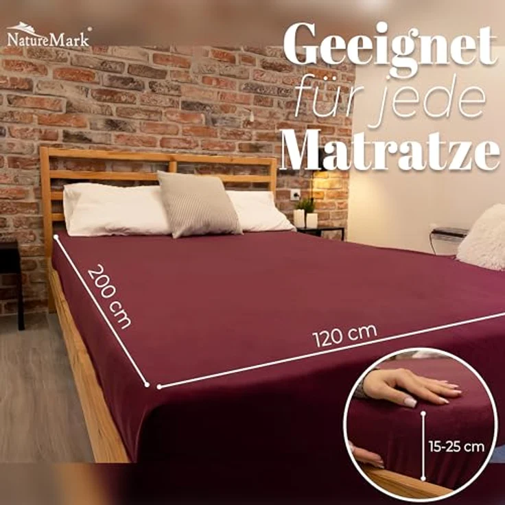 NatureMark Spannbettlaken Winter Thermo Fleece Spannbetttuch, 80% Baumwolle und 20% Polyester, Gummizug: rundum, (1 Stück), 120x200 cm - Bordeaux rot – Bild 5