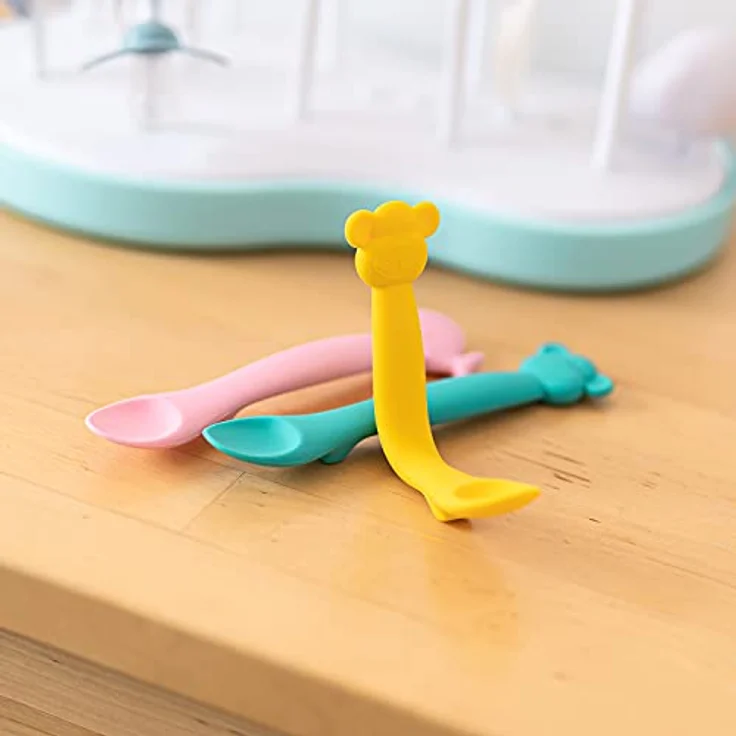 Suavinex Löffel aus Silikon für Kinder + 4 Monate, flexibel mit langem Griff und niedlichen Tieren, weich, für empfindliche Geniss, spülmaschinenfest, Wal, Rosa – Bild 6
