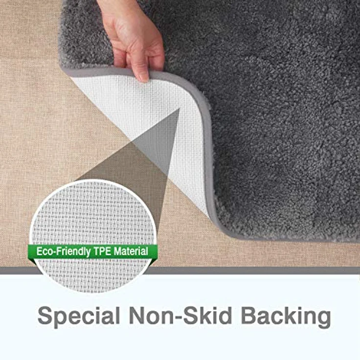 FCSDETAIL rutschfeste, Hochflor Badteppiche 70X120 cm, Maschinenwaschbare Badematte, Badvorleger mit Wasserabsorbierenden, Weichen Mikrofasern für Badewanne, Dusche und Badezimmer (Grau) – Bild 6