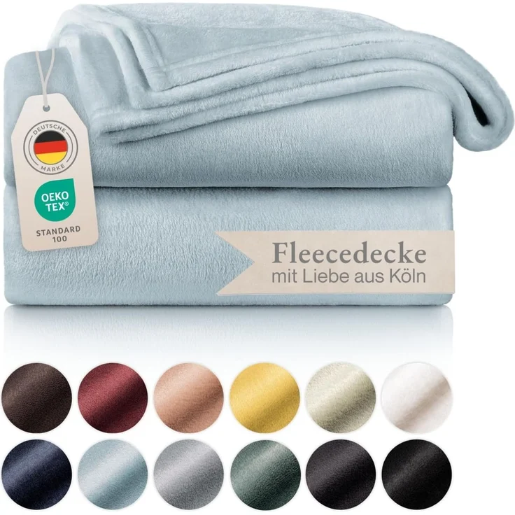 Blumtal Kuscheldecke flauschig - Oeko-TEX zertifizierte Fleecedecke 130x150 cm - Wohndecke 130x150 cm - Decke Couch als Wohn- & Kuscheldecke - Flauschdecke - Wohndecke Kuscheldecke 130x150 cm Hellbau – Bild 1