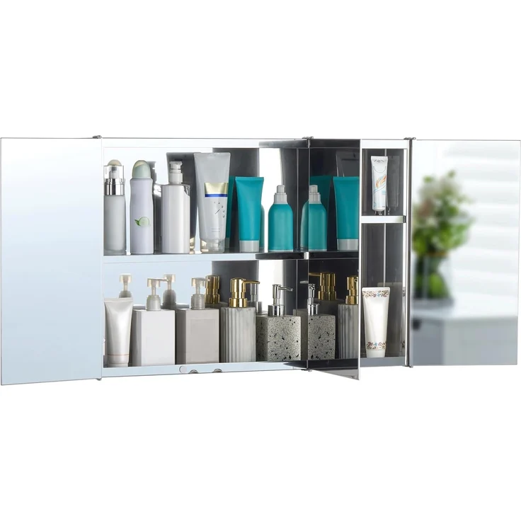 Home Discount Bath Vida Tiano Badezimmerschrank, dreifach verspiegelt, Wandmontage, Edelstahl, moderner Schrank, Glas, Silber, H 45 x W 68 x D 13 cm Approx – Bild 9