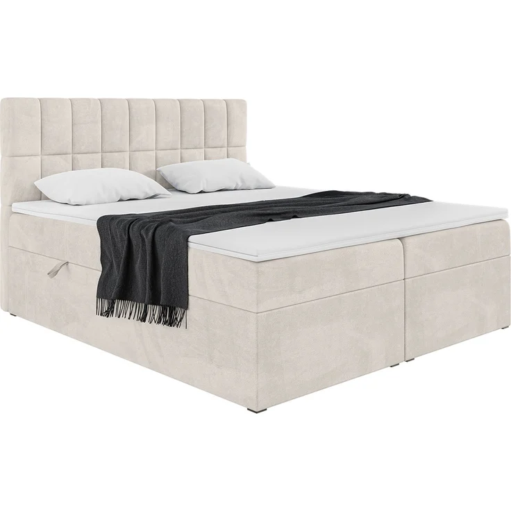 MEBLINI Boxspringbett LUKAS 200x200cm - H3/Beige Samt - mit Bettkasten - Polsterbett - Doppelbett mit Topper & Taschenfederkern-Matratze – Bild 2