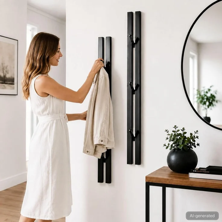 DanDiBo Wandgarderobe Schwarz Metall 2er Set Modern 96779 Garderobe Wand mit Haken Garderobenleiste Hakenleiste Garderobenhaken – Bild 4