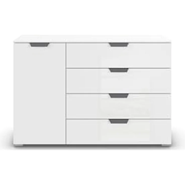 rauch Aditio Box, Kommode, 1-türig, 4 Schubladen, mit Glasfront, mit Softclose-Funktion, Farbe Weiß, BxHxT 120x81x42cm – Bild 4