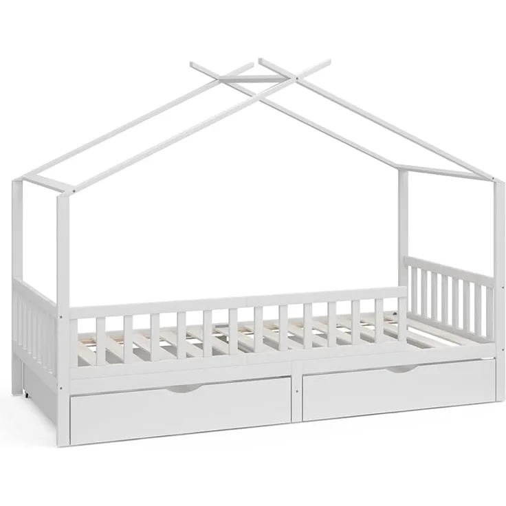 Hausbett Franka Weiß 90x200 cm mit 2 Schubladen Vitalispa