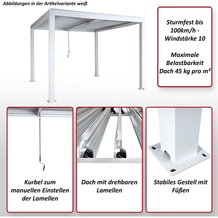 Mendler 'HWC-L46' Pergola, Regenrinne sturmfest, Aluminium anthrazit, 3x4 m – Bild 2