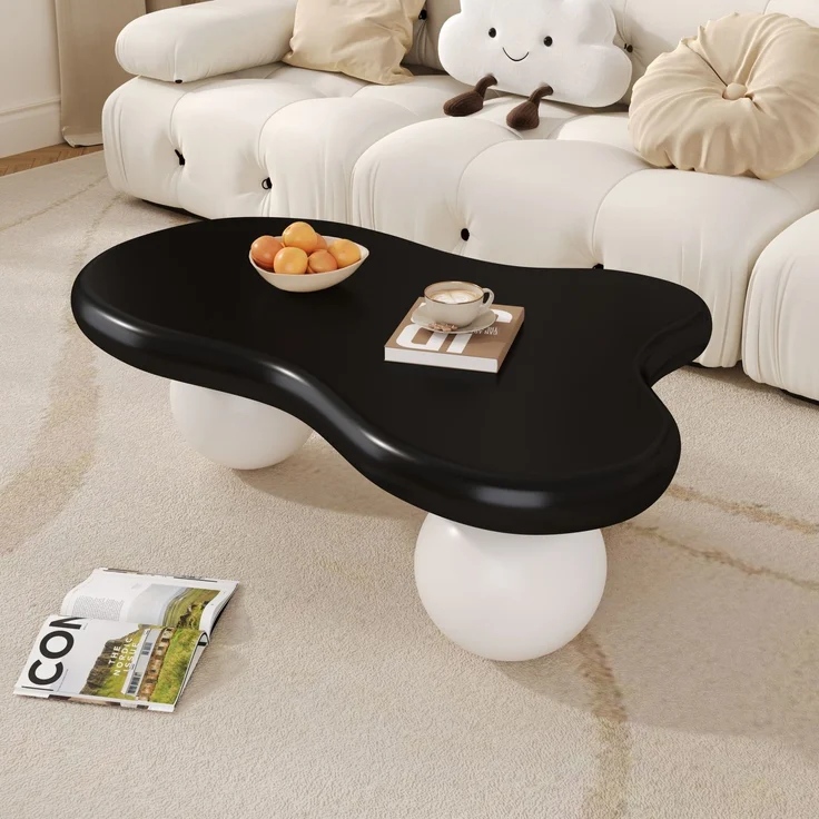 Couchtisch 95x62,5x32 cm, wolkenförmiger Tisch mit abgerundeten Beinen,Oben schwarz und unten weiß – Bild 6
