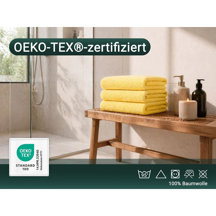 ZOLLNER 5er Set Duschtücher, 100% Baumwolle, 70x140 cm, sonne – Bild 3