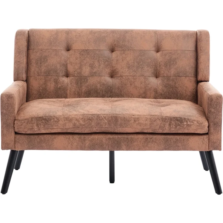 LVHOM 2-Sitzer Sofa aus Suedevlies mit Knopfsteppung, Loveseat mit hochdichter Schaumstoffpolsterung und Massivholzbeinen, Stoffsofa für Wohnzimmer & Büro, bis 260kg, Braun – Bild 2