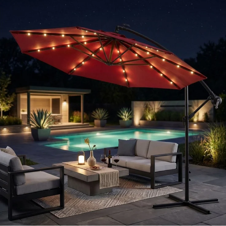 Swing&Harmonie Sonnenschirm mit LED Beleuchtung Luxus Ampelschirm 300 / 350cm, Garten Schirm inkl. Abdeckhaube – Bild 2