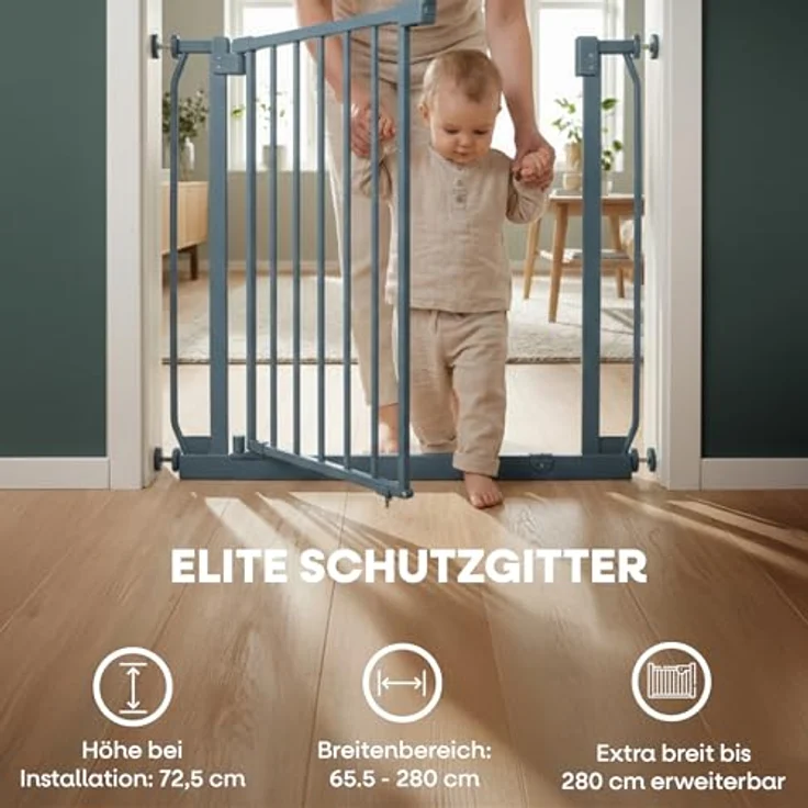 Safetots Elite Sicherheitsschutzgitter, 80cm - 89cm, Mattgrau, Treppenschutzgitter mit Druckmontage, Sicherheitsbarriere, Einfache Installation – Bild 3