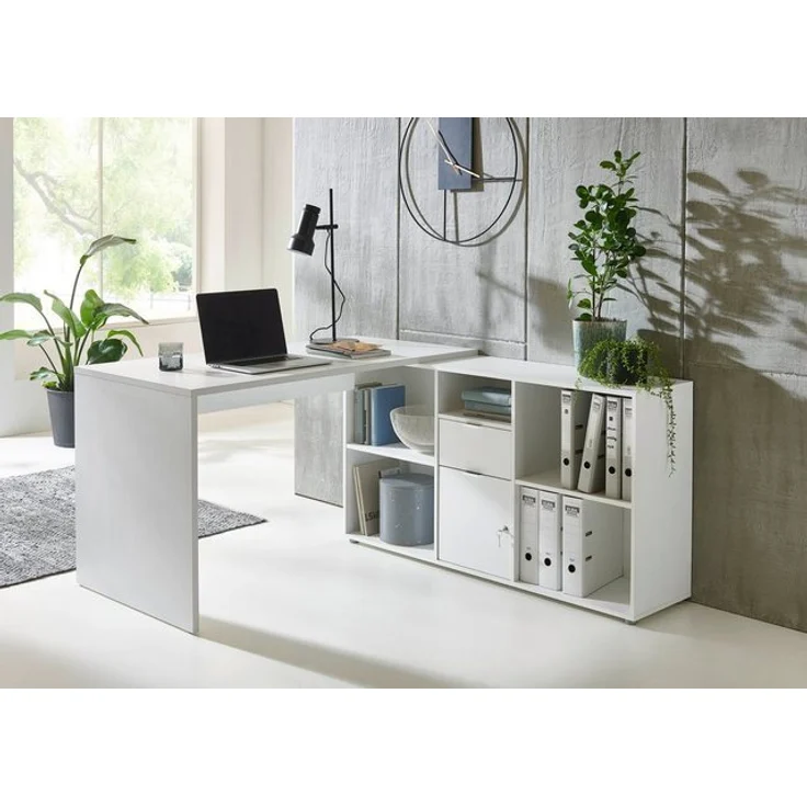 BMG Möbel Eckschreibtisch Lena (mit abschließbarer Tür, Computertisch, Winkelschreibtisch, Homeoffice, Bürotisch), Made in Germany – Bild 2