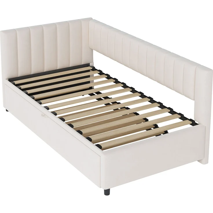 Multifunktionales L-förmiges Schlafsofa mit Ausziehbett 90/180*200cm, Polsterbett in Samtstoff, platzsparendes Design für Kinderbett, Gästebett Beige – Bild 8