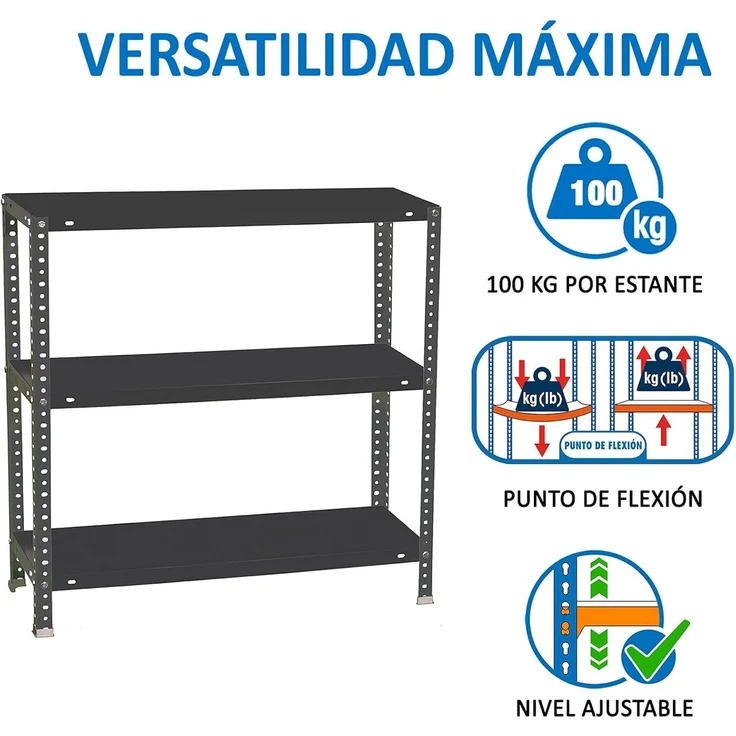 Simon Rack Metallregale, 1000 x 900 x 400 mm, 3 Metallböden, 100 kg Biegepunkt, Lagerregal, Anthrazit - Comfort – Bild 5
