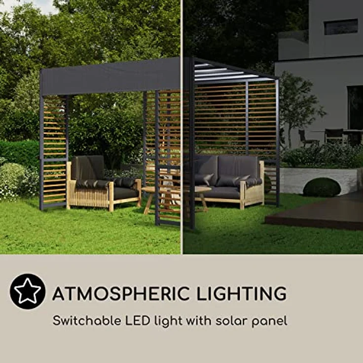 Blumfeldt Valence Pergola 3x3 m, freistehender Metall-Pavillon mit wasserdichter Terrassenüberdachung, solarbetriebenen 1,5W LED-Lichtern, UV50+ und winterfestem Design – Bild 5