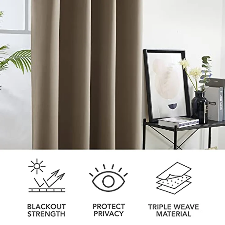 Deconovo Blickdichte Gardinen Kälteschutz Ösenvorhang Blickdicht Vorhang Verdunkelung, 160x132 cm(HöhexBreite), Taupe, 2er Set – Bild 8