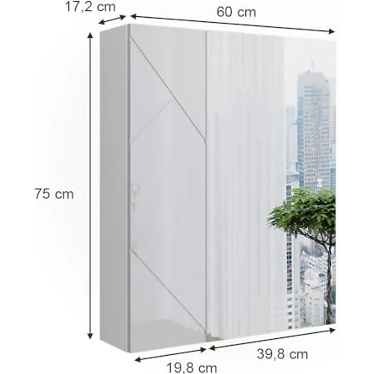 Badspiegelschrank Irma Weiß/Weiß Hochglanz 60 x 75 cm Vicco – Bild 4