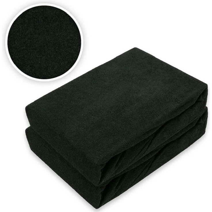 Doppelpack Frottee Spannbettlaken 60 - 70 x 140 cm Schwarz – Bild 2