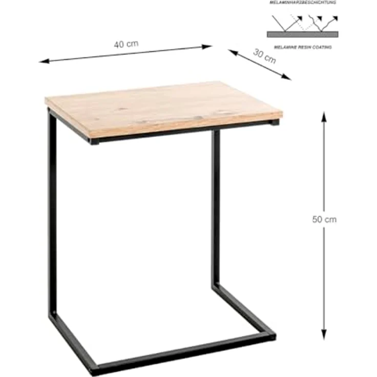XXXL Beistelltisch, rechteckig, Schwarz aus Eiche und Metall, 30x50x40 cm, ideal für Wohnzimmer – Bild 3