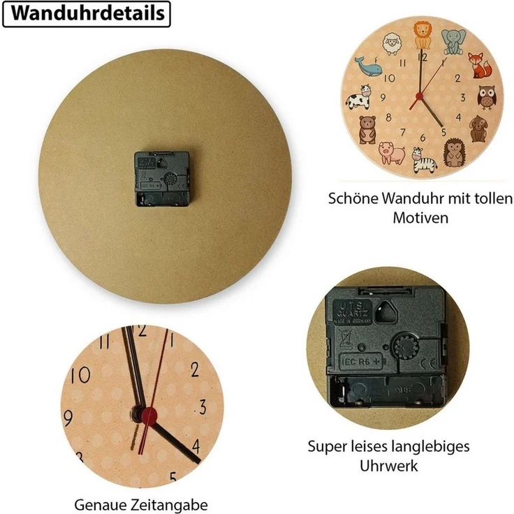 speecheese Wanduhr Kinderuhr mit süßen Tieren Wanduhr aus MDF – Bild 4