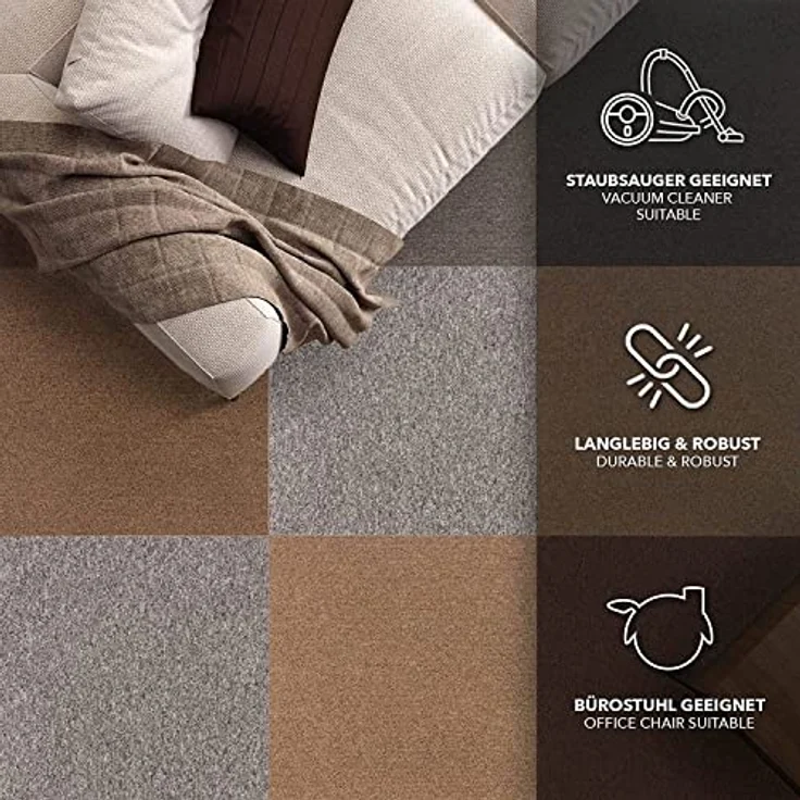 KARAT Teppichfliesen Moskau 50x50 cm selbstliegend - 48 Stück Set - 12m² - strapazierfähiger Teppich Bodenbelag mit hochwertigem Schlingenflor für Haus & Büro - antistatisch mit Bitumen Rücken - Grün – Bild 7