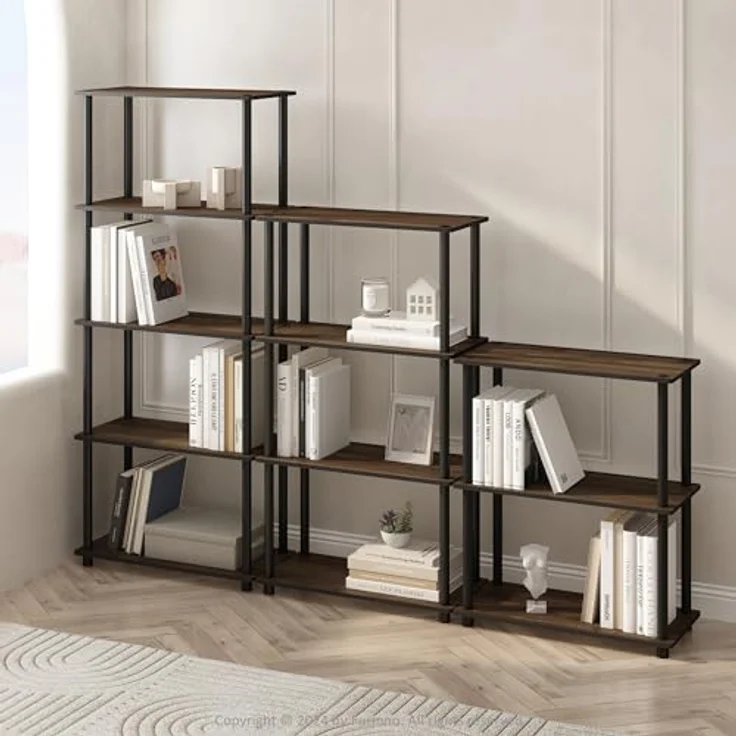 Furinno Turn-N-Tube 3-stufiges, kompaktes Mehrzweck-Präsentationsregal, Regaleinheit, Bücherregal, Columbia Walnuss/Schwarz – Bild 3