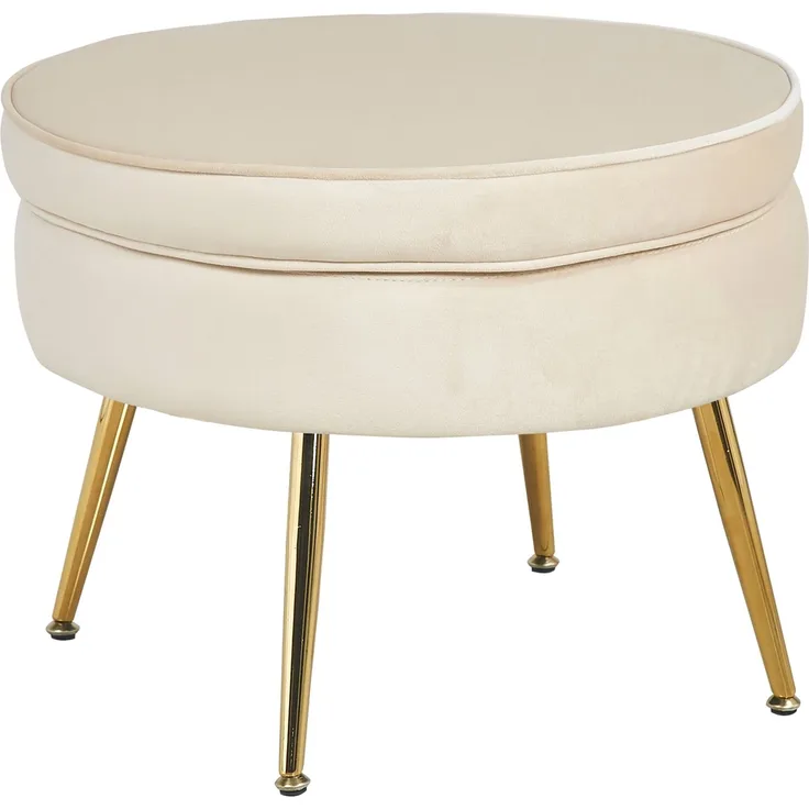 SalesFever Sitzpouf aus Samt mit hohem Sitzkissen und goldfarbenem Metallgestell