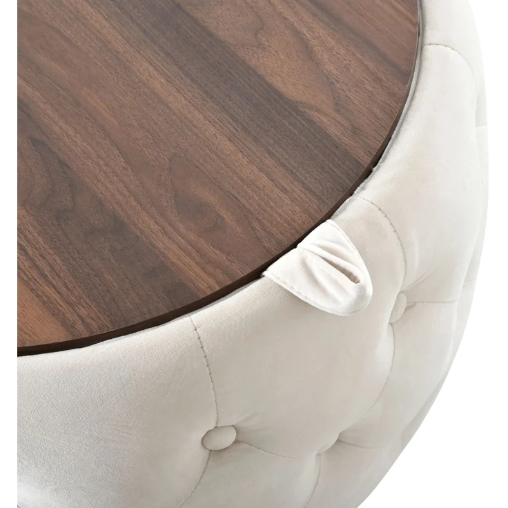Hocker-Set aus Samt, 2-teilig, mit Stauraum und Holztablett, 60x60x38 cm, Beige – Bild 10