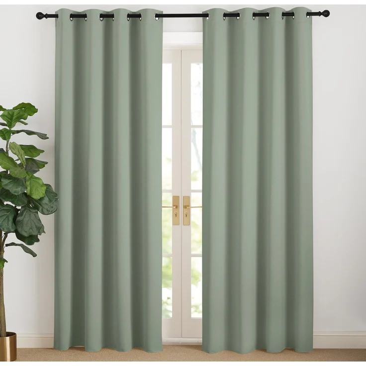 NICETOWN Türvorhang Kälteschutz Verdunkelungsvorhang Kinderzimmer 2er Set Salbeigrün H200 x B140 cm, Vorhänge Lichtundurchlässig Gardinen 200 cm Lang Übergardinen Wohnzimmer Modern Ösenschal