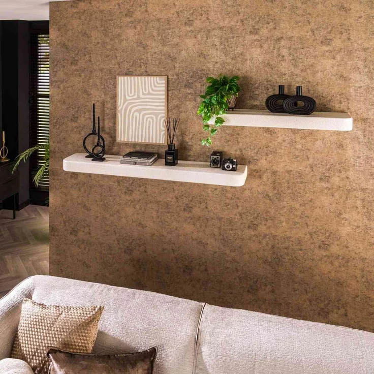 Wandregal Marbre aus cremeweißem Marmor-Komposit, modern, 100 cm, Lamellen-Design – Bild 3