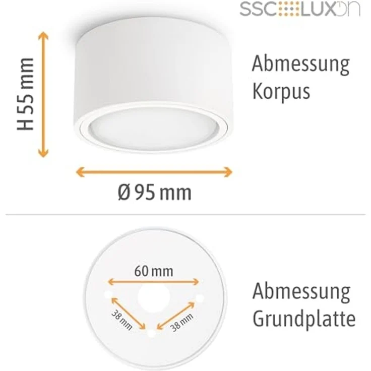 SSC-LUXon LED Aufbaustrahler Flacher LED Aufbaustrahler CELI-X in rund & matt weiss mit 5W, Warmweiß bis Tageslicht – Bild 6