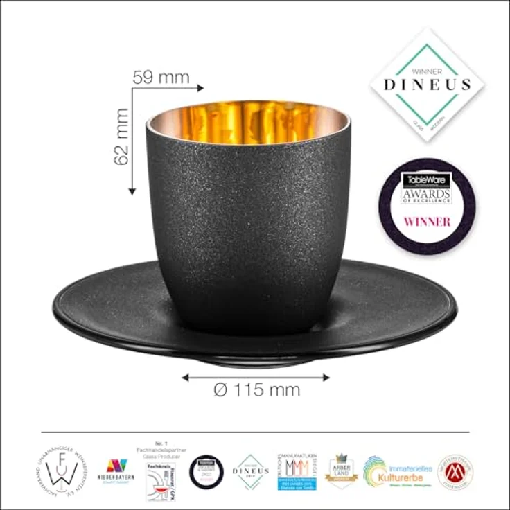 Eisch Cosmo Gold Espresso 109/6 mit Untersetzer In Geschenkröhre – Bild 10