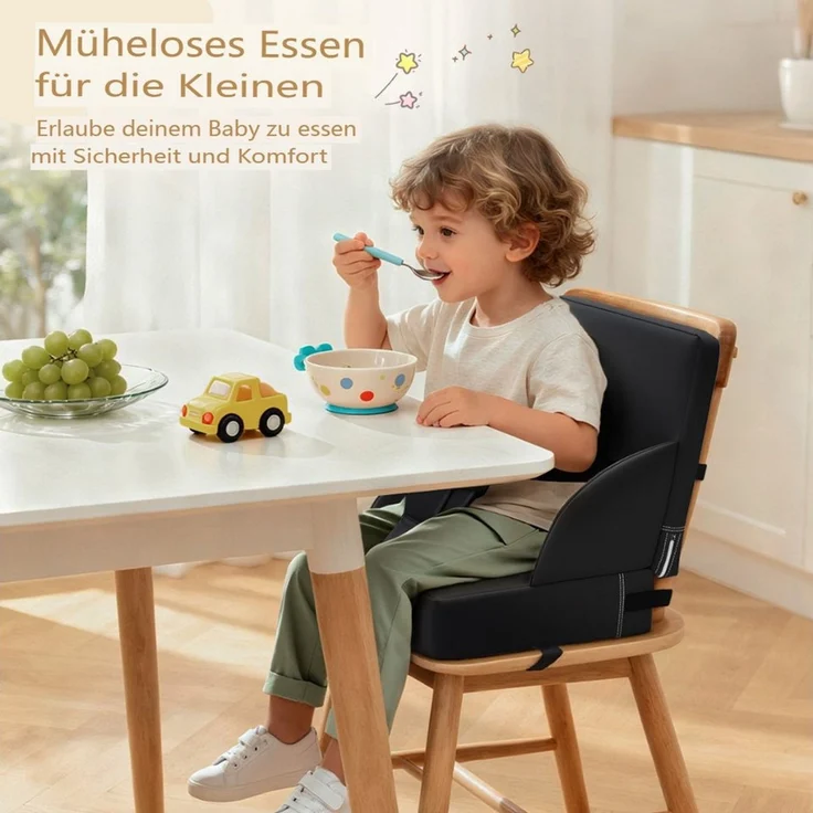 Insma Sitzkissen Kindersitzerhöhung Stuhlkissen Kunstleder 3-Punkt verstellbaren Gurten, wasserdicht, rutschfest, 34,5 × 34,5 × 9cm – Bild 2