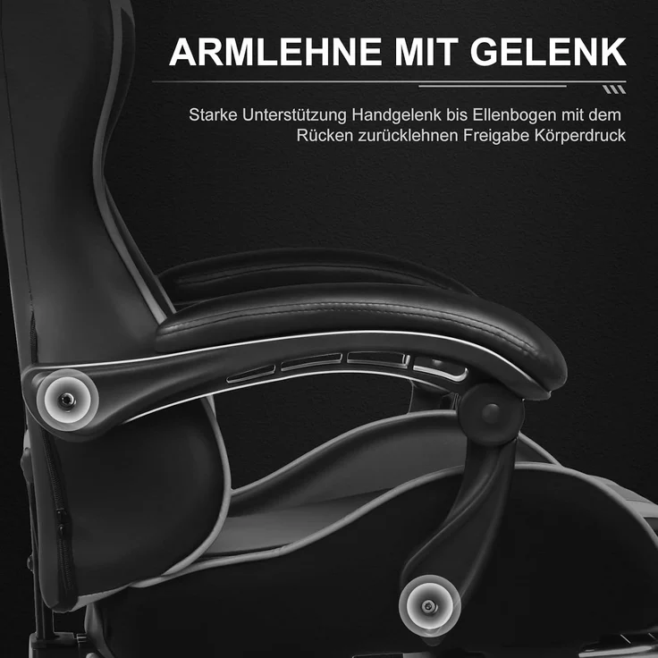 GTPLAYER Bürostuhl Gaming Stuhl Massage Gaming Sessel Ergonomischer Gamer Stuhl mit Fußstütze, Kopfstütze Massage-Lendenkissen, Gepolstert Gaming Chair, Drehsessel Weiß – Bild 4