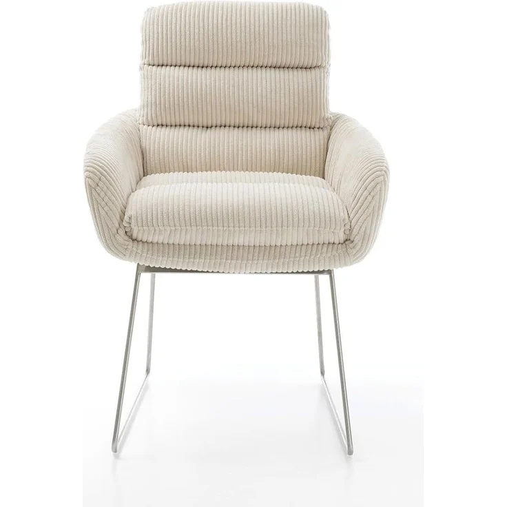 Esszimmerstuhl Abelia-Flex mit Armlehnen Cord Beige Kufengestell Edelstahl – Bild 3