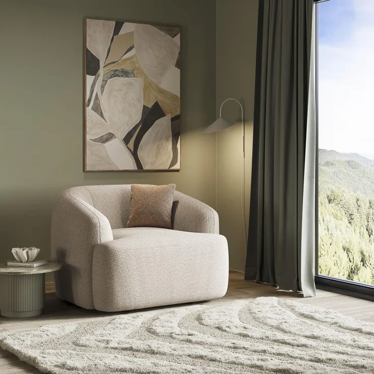 DOMO. collection Sessel Parika, Polstersessel, rechteckig, organische Form, Cocktailsessel, Loungesessel, Armsessel, 120 x 110 x 81 cm (BxTxH), Taupe
