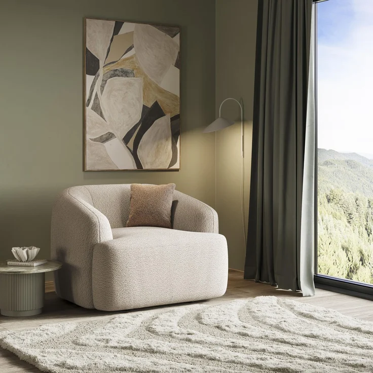 DOMO. collection Sessel Parika, Polstersessel, rechteckig, organische Form, Cocktailsessel, Loungesessel, Armsessel, 120 x 110 x 81 cm (BxTxH), Taupe