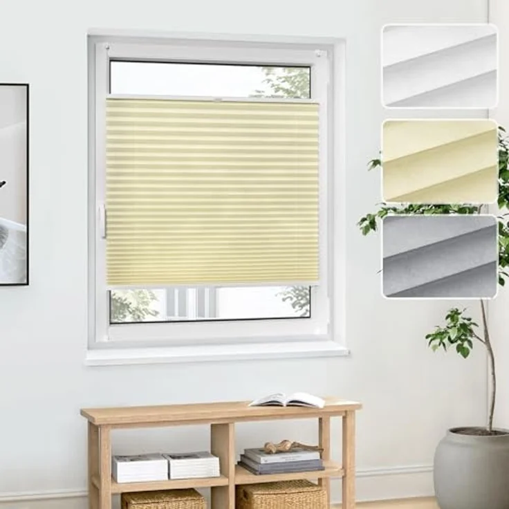 jalousiescout Plissee Pure Plissee Basic, 60 x 110 cm, creme, halbtransparent, ohne Bohren, klemmen, Klemmfix, halbtransparent, Polyester-Stoff ohne Bohren – Bild 1