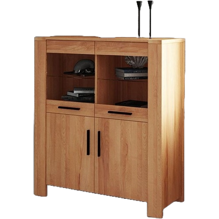 Anrichte Lubic aus Kernbuche massiv 111x45x128 mit 4 Türen Glas und Holzbeinen