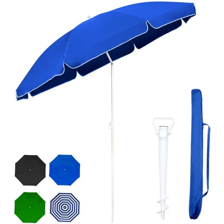 Sekey Sonnenschirm Ø 160 cm Rund Strandschirm Balkonschirm mit Tragetasch und Bodenhülse, LxB: 160x160 cm, 3-in-1 Sonnenschirm, Neigungswinkel und Höhe verstellbar,für Garten – Bild 2