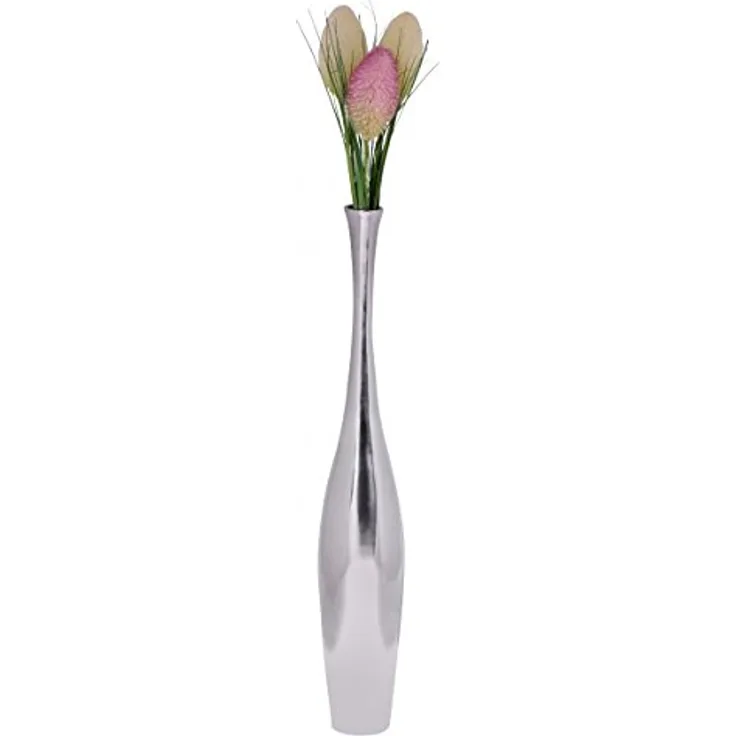 Wohnling Deko Vase groß Bottle S, handgefertigte Aluminium Blumenvase in Silber mit 1 großer Öffnung, 75 cm hoch, moderne Dekovase für Blumen