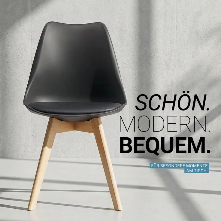 Küchenstuhl Schwarz Stuhl Holz modern Kunststoff Esszimmerstuhl Schalenstuhl Essstuhl Holzstuhl – Bild 8