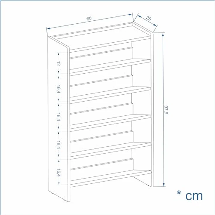 KOMTO Schuhregal Elexis 5 Schmal - Schuhablage Flur mit 5 Ebenen Offener Schuhschrank, Schuhschrank Schuh Organizer Platzsparend, 60 x 25 x 98 cm – Bild 4